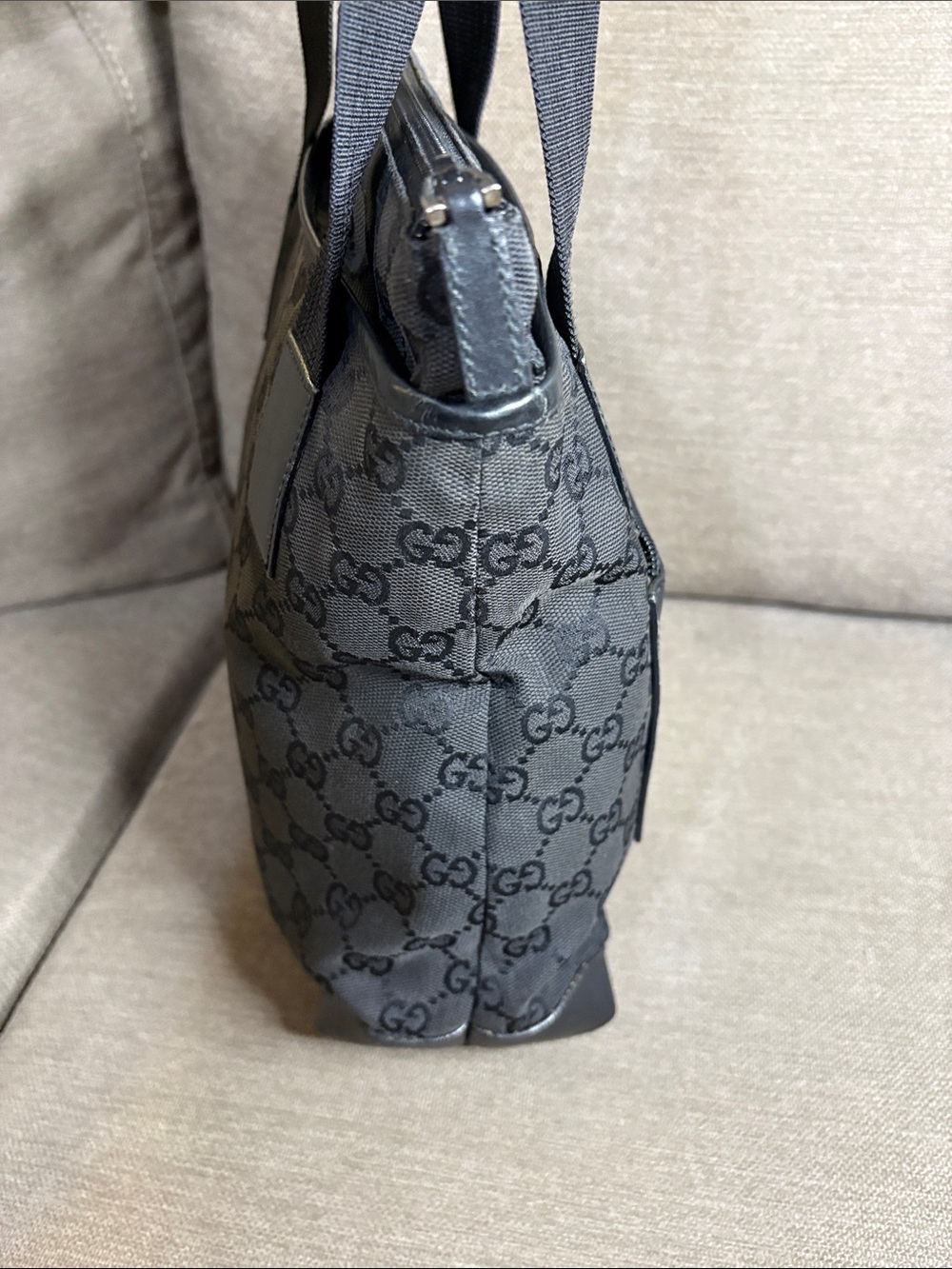 Gucci Black GG Canvas Leather Trim Tote Shoulder Bag with COA - Picture 4 of 13